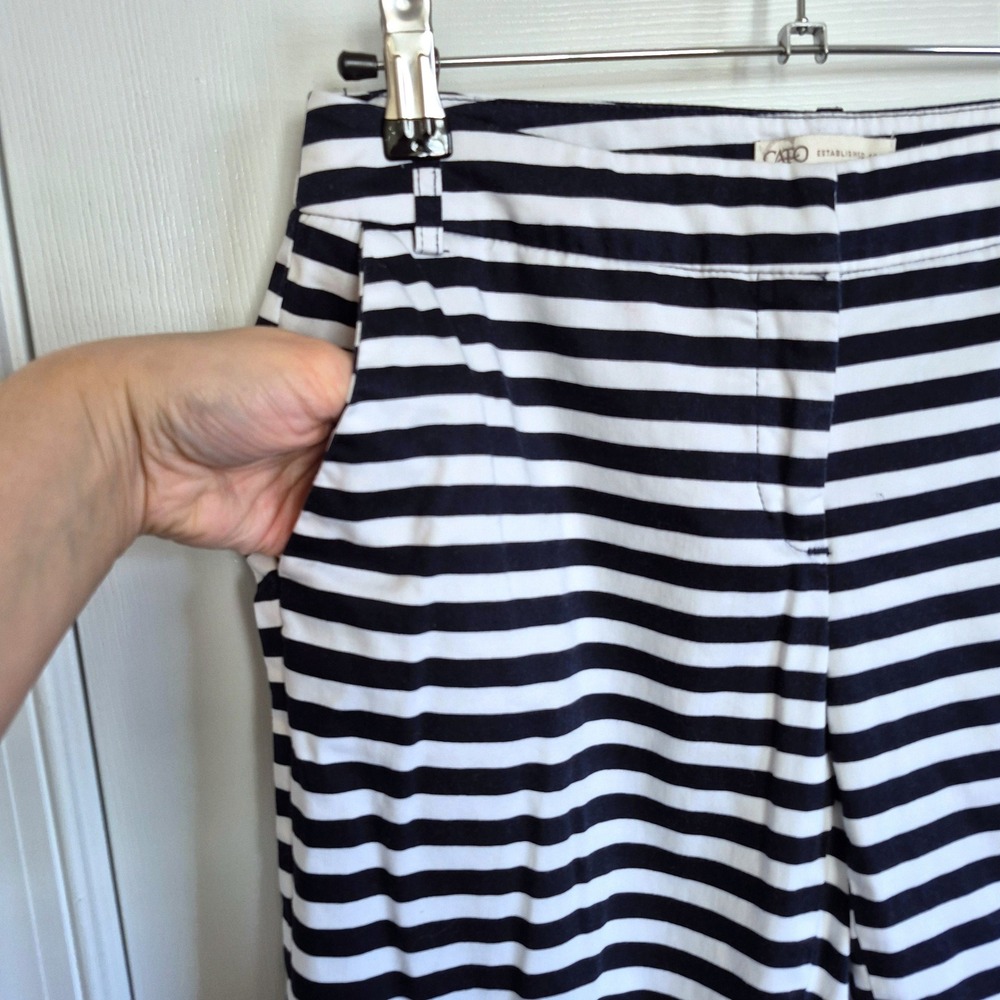 Cato‎ Contemporary black white striped straight leg pants women's 4 - Picture 3 of 10